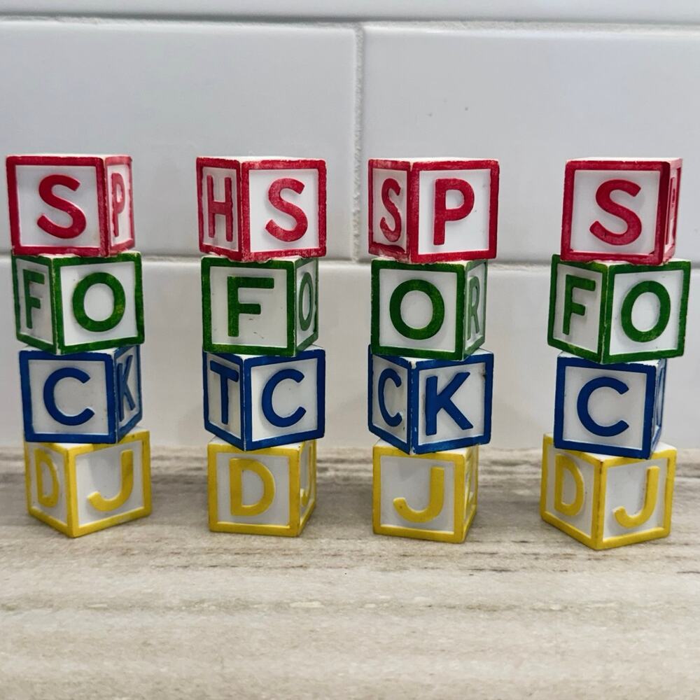 Vintage 1970s Plastic Baby Block Cake Pillars Set of 4 Retro ABC Birthday Cake